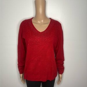 Karen Scott Red Sweater with Studded Accents